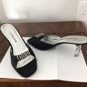 Peau de soie backless shoes with clear heels